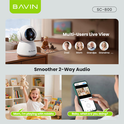 BAVIN SC800 3MP Pan/Tilt Home Security WiFi CCTV Camera | 2-Way Audio & App Control w/ Wall Stand
