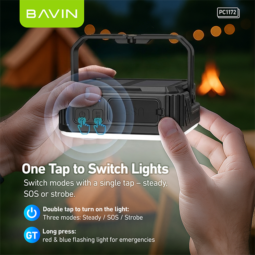 BAVIN PC1172 10000mAh Solar Powerbank w/Waterproof LED | Emergency Light | for Outdoor & Camping