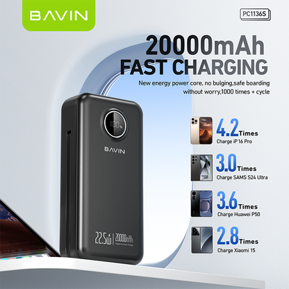 BAVIN PC1122 10000mAh / PC1136 20000mAh Fast Charging Powerbank 22.5W USB w/ Retractable Cable