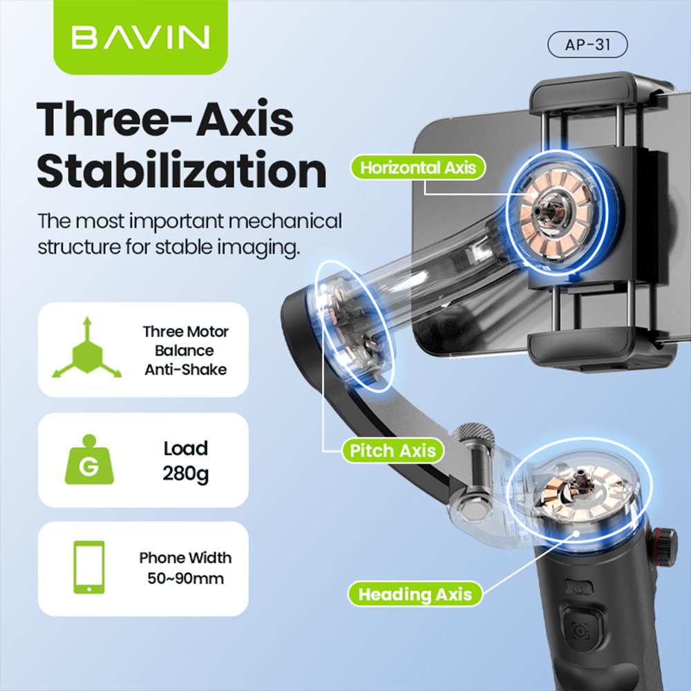 BAVIN P30/P31 Foldable Phone 3-Axis Gimbal Stabilizer w/Tripod/Fill Light/AI Smart Face Tracking