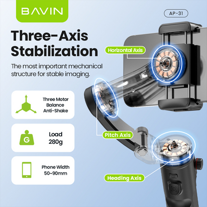 BAVIN P30/P31 Foldable Phone 3-Axis Gimbal Stabilizer w/Tripod/Fill Light/AI Smart Face Tracking