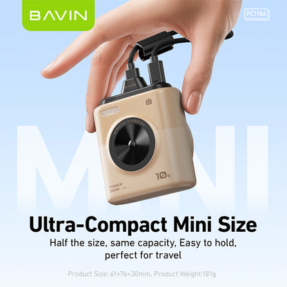 BAVIN Y-PC1186 10000mAh Mini Portable Magnetic Powerbank Wireless 15W Fast Charging w/ Detachable Dual Type-C Data Cable