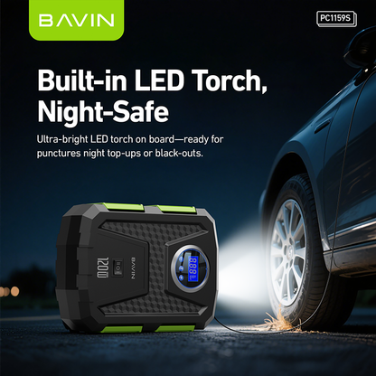 BAVIN Z-PC1159 12V Portable Digital Tire Inflator w/ 150 PSI High Speed Air Compressor for Car, Motor, Bike & Sports Balls