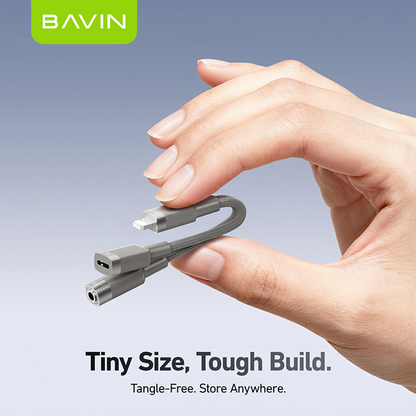 BAVIN AUX62 2-in-1 Hi-Fi Audio & Charge Cable w/iPhone, Type-C to 3.5mm Adapter for Android & iPhone Devices