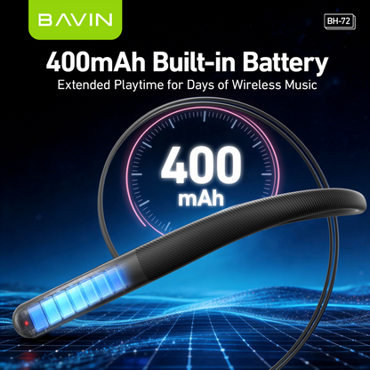 BAVIN BH72 HiFi Bluetooth 6.0 Wireless Magnetic Neckband Sports Headphones 55H Playtime Built-in Mic