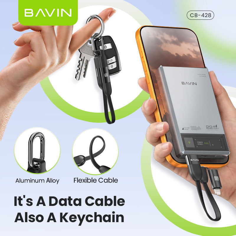 BAVIN CB428 4-in-1 Mini 60W PD Fast Charging Data Cable Keyring Multi-function for iPhone &Android Devices