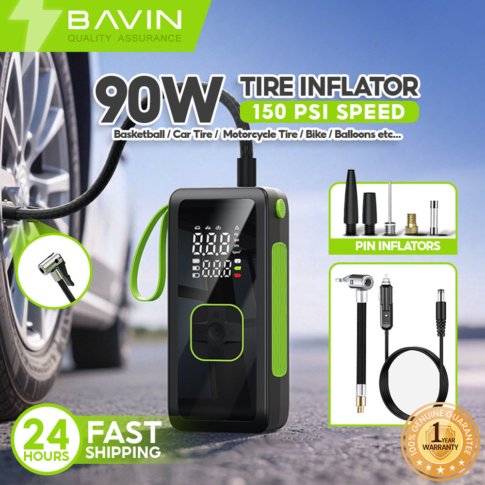 BAVIN Z-PC1158S Portable 150 PSI Car Air Pump Air Compressor Tire Inflator w/ LED Light & 4500mAh Powerbank