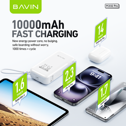 BAVIN Y-PC032 Pro / Y-PC1103 2-in-1 Charger & Powerbank 10000/20000mAh 22.5W Fast Charging w/ Dual Cables & Foldable AC Plug