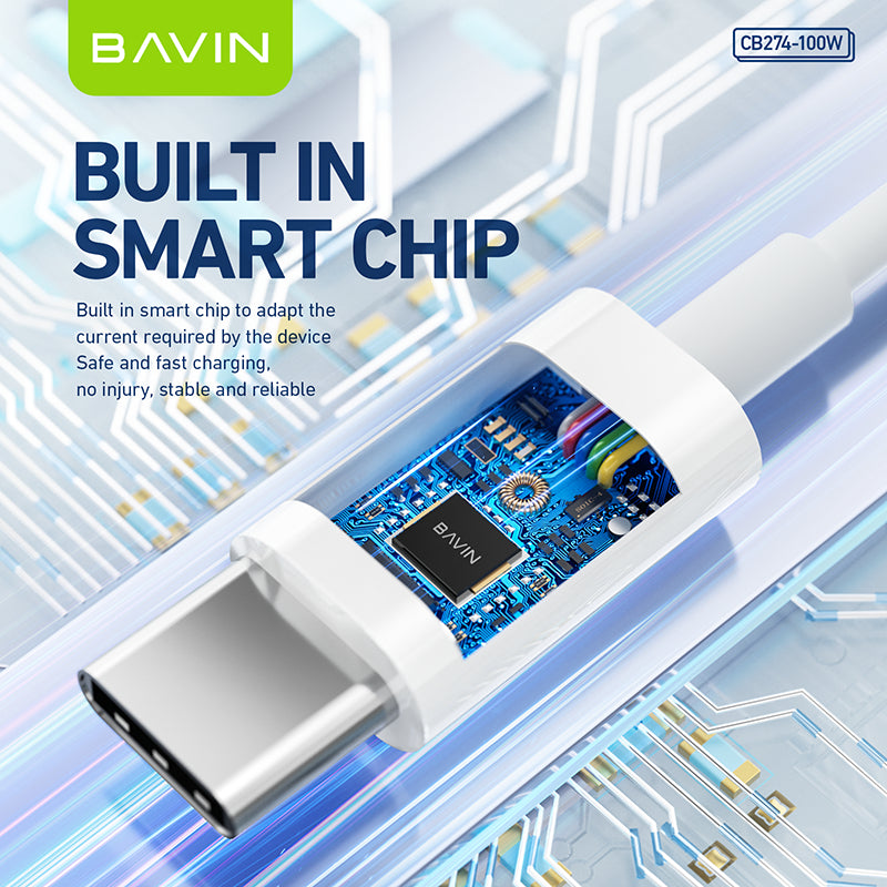 BAVIN U-CB274 100W Fast Charging Type-C Cable for Laptop & iPh 16 25cm / 30cm / 1m Data Transfer TPU Wire