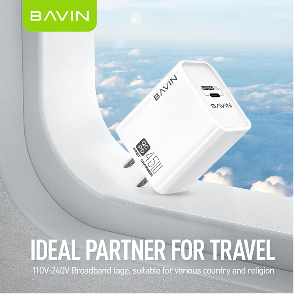 BAVIN PC800 45W PD Fast Charging Adapter Type-C Port Supports for iPhone 17 & Laptop w/ Date Cable