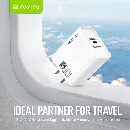 BAVIN PC800 45W PD Fast Charging Adapter Type-C Port Supports for iPhone 17 & Laptop w/ Date Cable