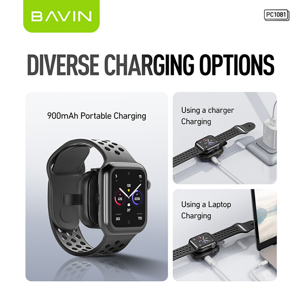 BAVIN PC1081 Portable Travel Wireless Magnetic Charger Power Bank 900mAh for iPhone Watch 8 7 6 5 4 3