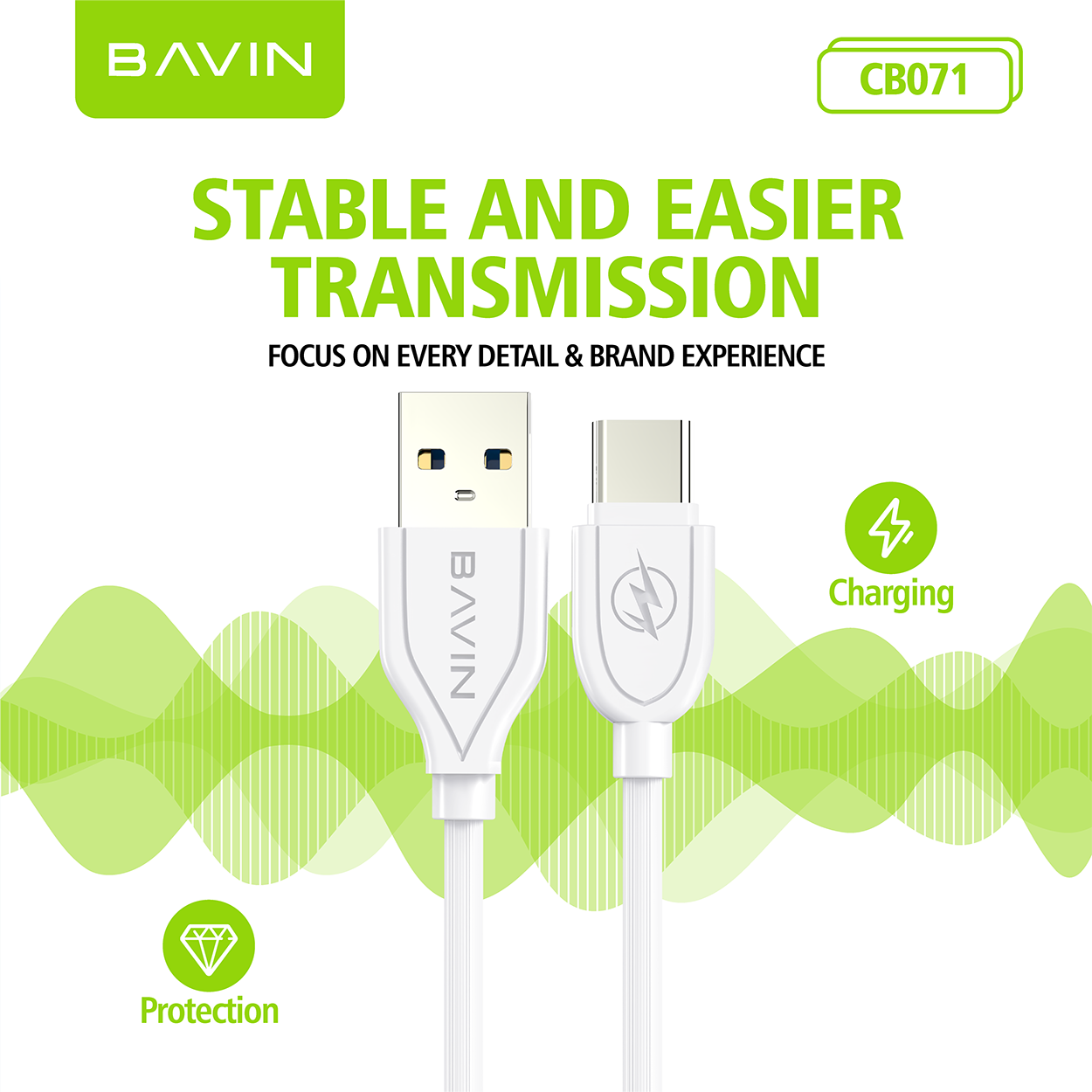 BAVIN U-CB071 QC3.0 Fast Charging Cable 18W/30W/60W Micro iPhone Type-C/V3 Mini USB iPhone 4S & P1000 0.5m-2m 2.4A Data Transfer