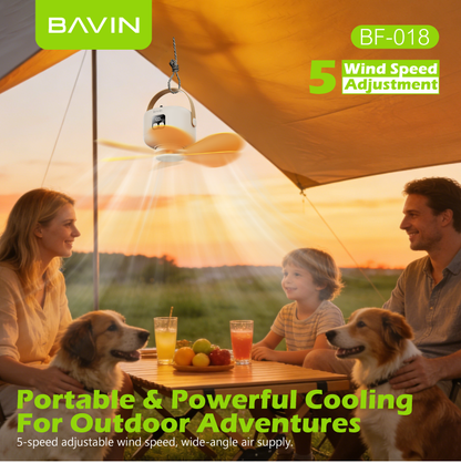 BAVIN BF018 5-in-1 Portable Outdoor Ultra Quiet Type-C Rechargeable Ceiling Fan w/ Light, Remote Control
