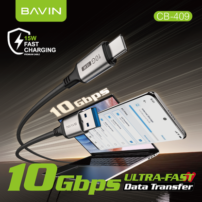 BAVIN CB409 3A 15W Fast Charging 2m Nylon Braided Type-C Data Cable w/ 10Gbps High-Speed Transfer