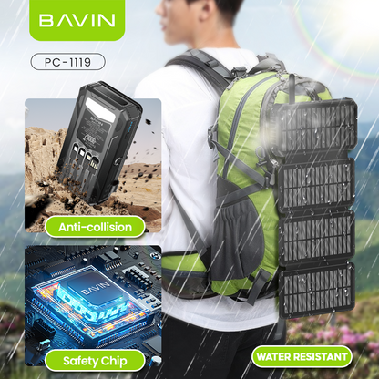 BAVIN PC1119 20000mAh Solar Charging Powerbank Built-In Cable Wireless Charging w/ Waterproof