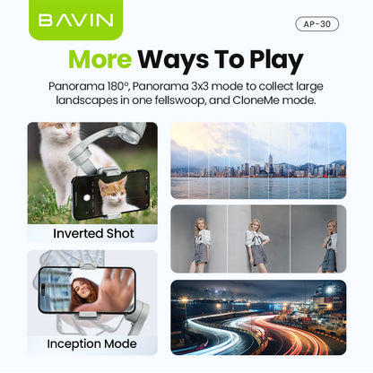 BAVIN P30/P31 Foldable Phone 3-Axis Gimbal Stabilizer w/Tripod/Fill Light/AI Smart Face Tracking