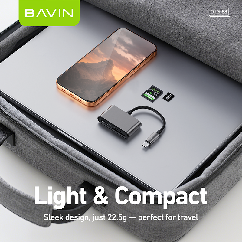 BAVIN O88 OTG 3in1 Card Reader Adapter for USB/TF/SD Card w/480Mbps Data Transfer for Laptop, Phones