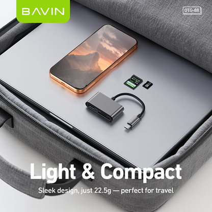 BAVIN O88 OTG 3in1 Card Reader Adapter for USB/TF/SD Card w/480Mbps Data Transfer for Laptop, Phones