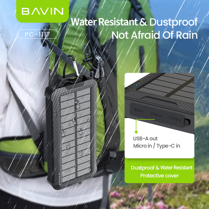 BAVIN PC1117 10000mAh Wireless Solar Powerbank w/ 6 Output Ports and Strong LED Light