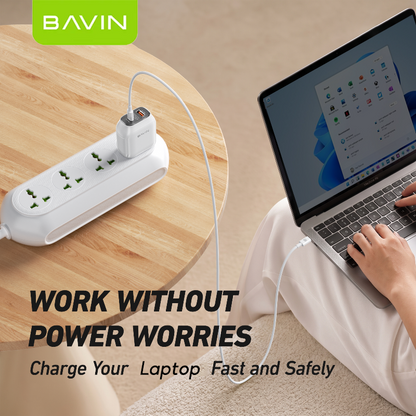 BAVIN PC2165 45W PD QC3.0 USB-C+22.5W USB Fast Charging Charger w/ 1M Cable for iPh 17/Android/Laptop