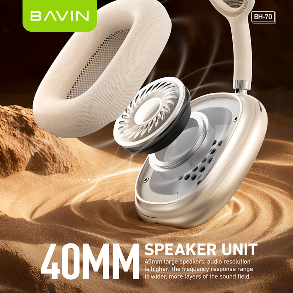 BAVIN HB-BH70 Wireless Bluetooth 6.0 Headphones |40mm Hi-Res Headset w/ Magnetic removable Earpads