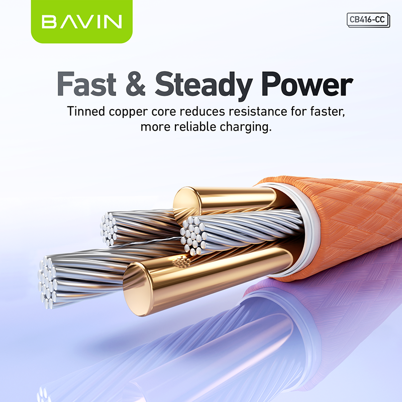 BAVIN CB416 Fast Charging PD 60W Braided 1M Data Cable Type-C to Type-C/Type-C to iPhone|480 Mbps Compatible with iPhone 15-17 & Type-C Devices