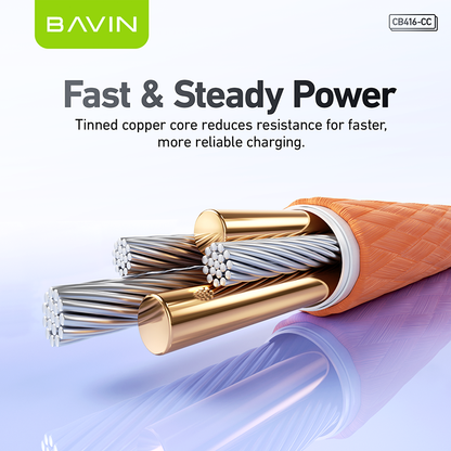 BAVIN CB416 Fast Charging PD 60W Braided 1M Data Cable Type-C to Type-C/Type-C to iPhone|480 Mbps Compatible with iPhone 15-17 & Type-C Devices