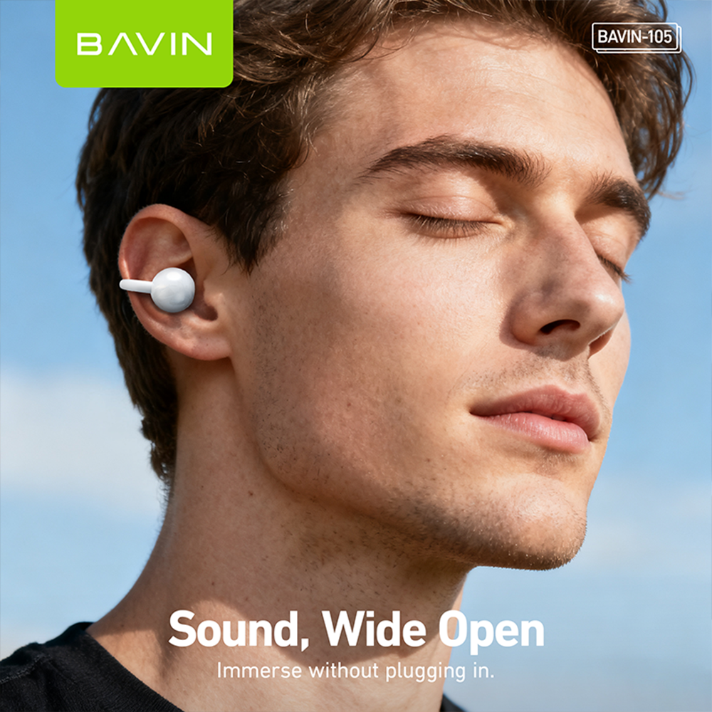 BAVIN BA105 TWS Hi-Res Audio BT 6.0 Wireless Open-Ear Clip Earphones w/ Long-Lasting Microphone