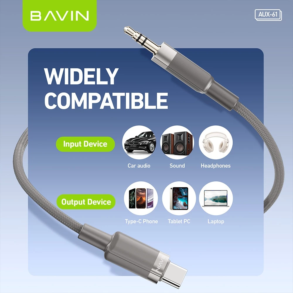 BAVIN AUX60/AUX61 1M Hi-Res Type-C / iPhone to 3.5mm AUX Audio Cable Male to Male for Headphone Headset