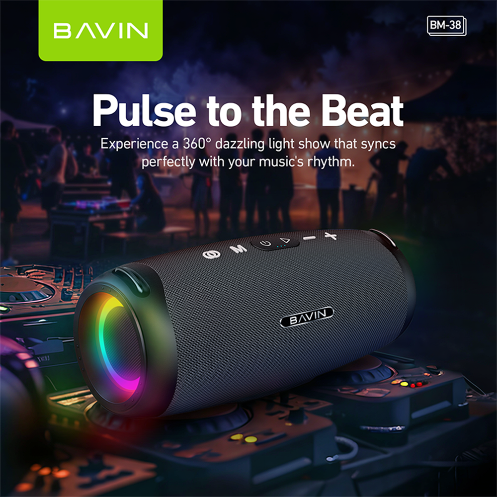 BAVIN BM38 Portable Party Bluetooth 5.3 Wireless Speaker w/ RGB Lights & 80W Powerful Sound