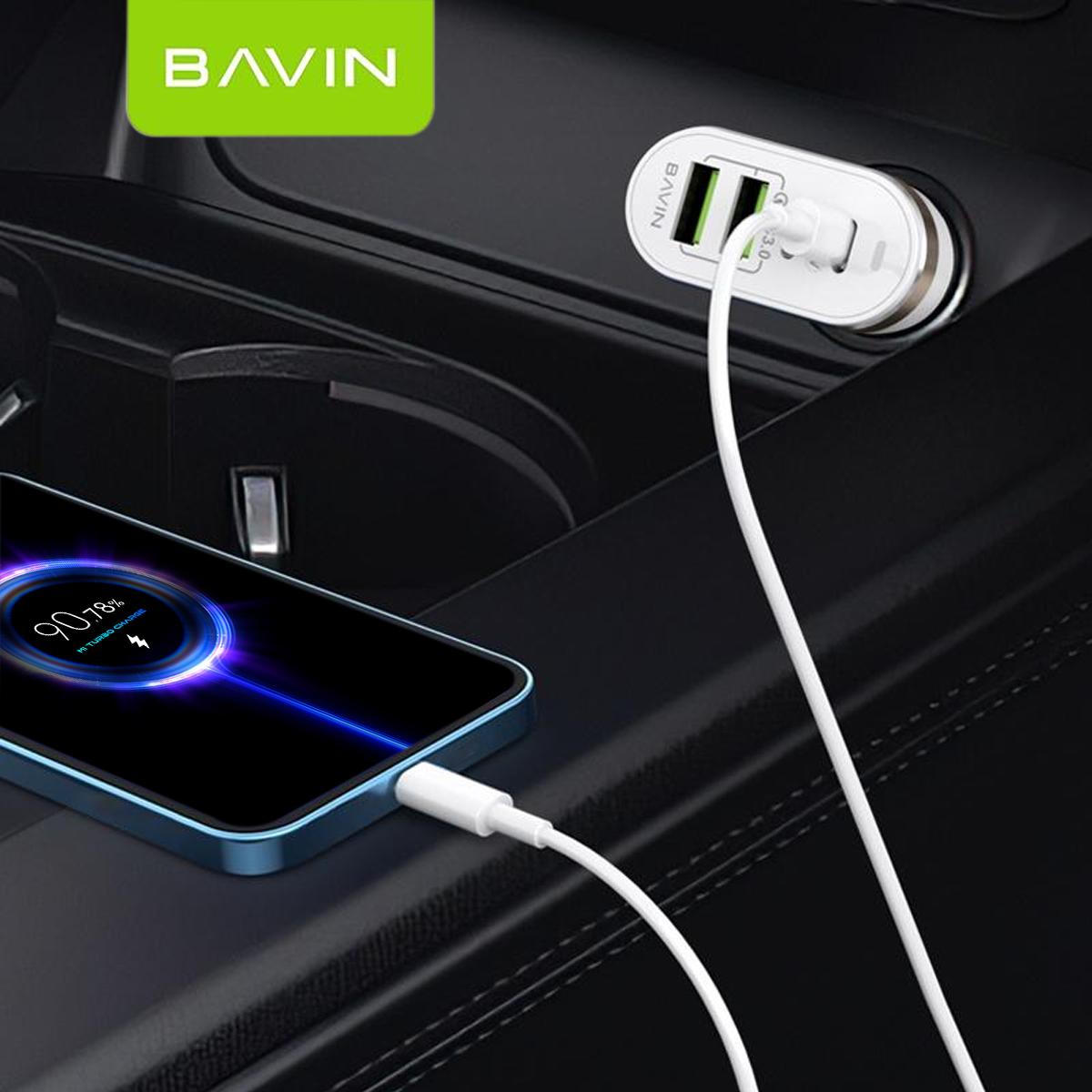 BAVIN PC587 40W Car Charger w/ Dual USB 3.0 + 20W PD Type-C Fast Charging for iPh & Android (Supports iPh17 Series)