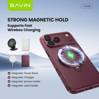 BAVIN YX308 Magnetic Phone Case w/ 360° Rotating Ring Stand Strong Magnetic Holder for iPhone 18 Series