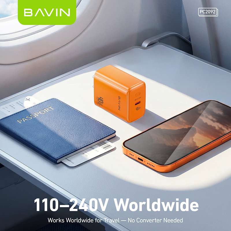 BAVIN PC2092 40W PD GaN Fast Charging Adapter USB-C Wall Charger for Laptop, iPhone 5-17 &Type-C Devices