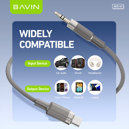 BAVIN AUX60/AUX61 1M Hi-Res Type-C / iPhone to 3.5mm AUX Audio Cable Male to Male for Headphone Headset