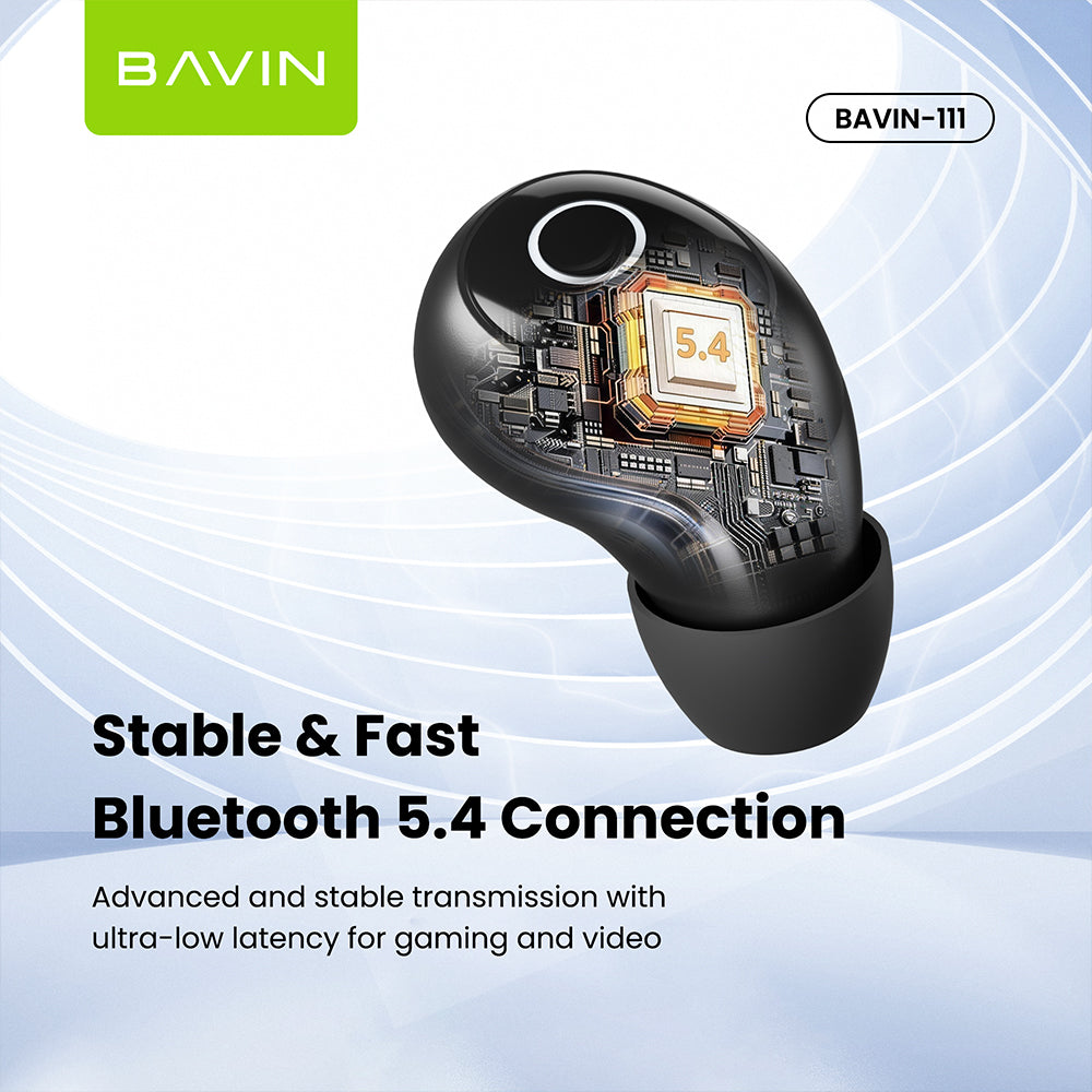 BAVIN BA111 TWS Hi-Res Audio Mini Bluetooth 5.4 Wireless Earbuds w/ Smart Touch & Long Battery Life