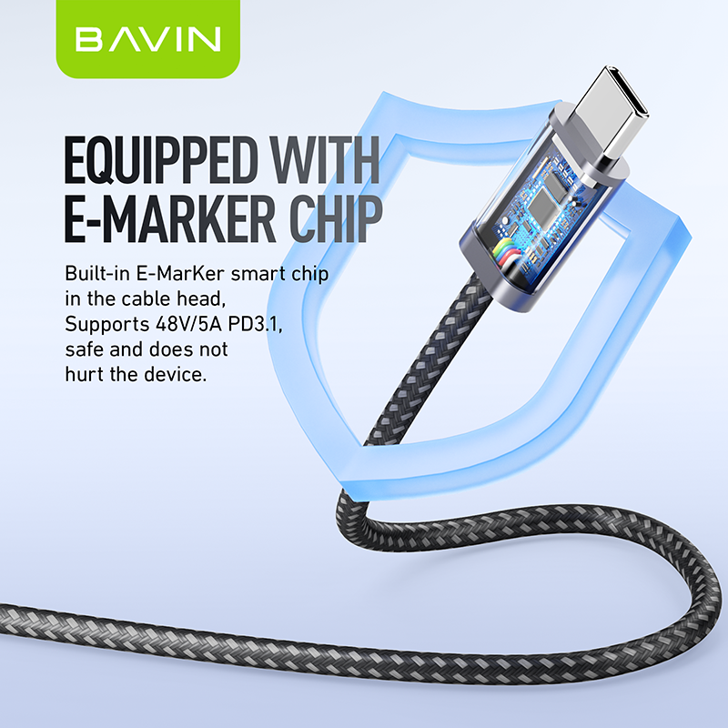 BAVIN U-CB363-CC 240W Super Fast Charging Nylon Braided Cable