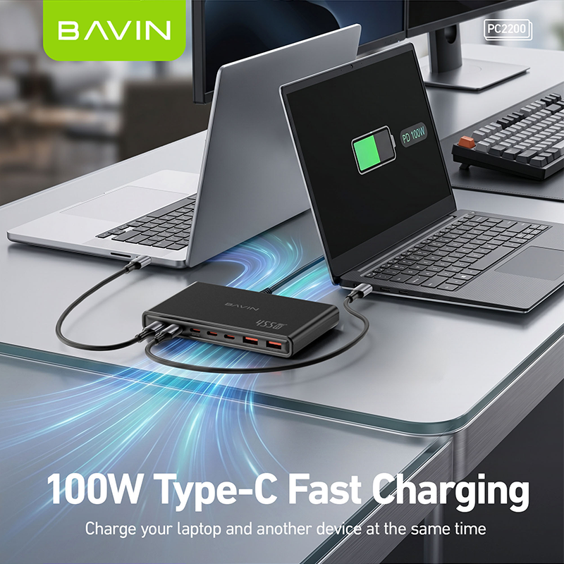BAVIN PC2200 455W USB C Charger GaN 7 Ports Desktop Fast Charging Station w/ 100W Max PD Dual Ports