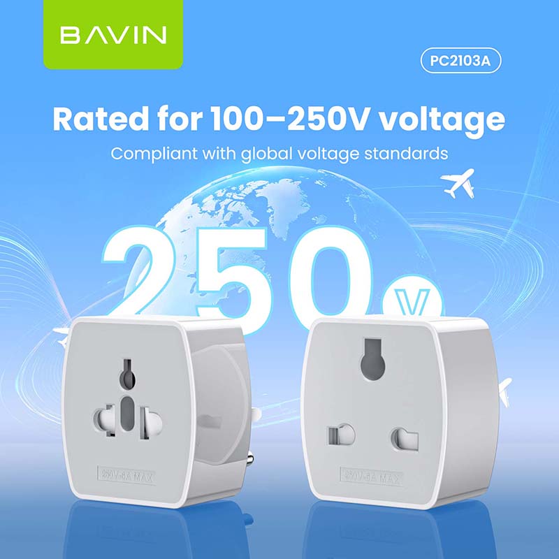 BAVIN PC2103A Universal Travel Plug Adapter Compatible w/ EU UK US AU Sockets for Worldwide Use