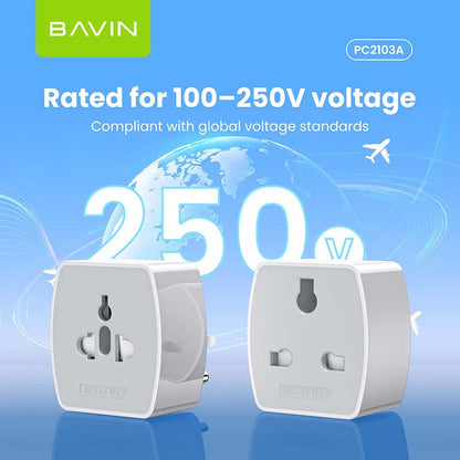 BAVIN PC2103A Universal Travel Plug Adapter Compatible w/ EU UK US AU Sockets for Worldwide Use