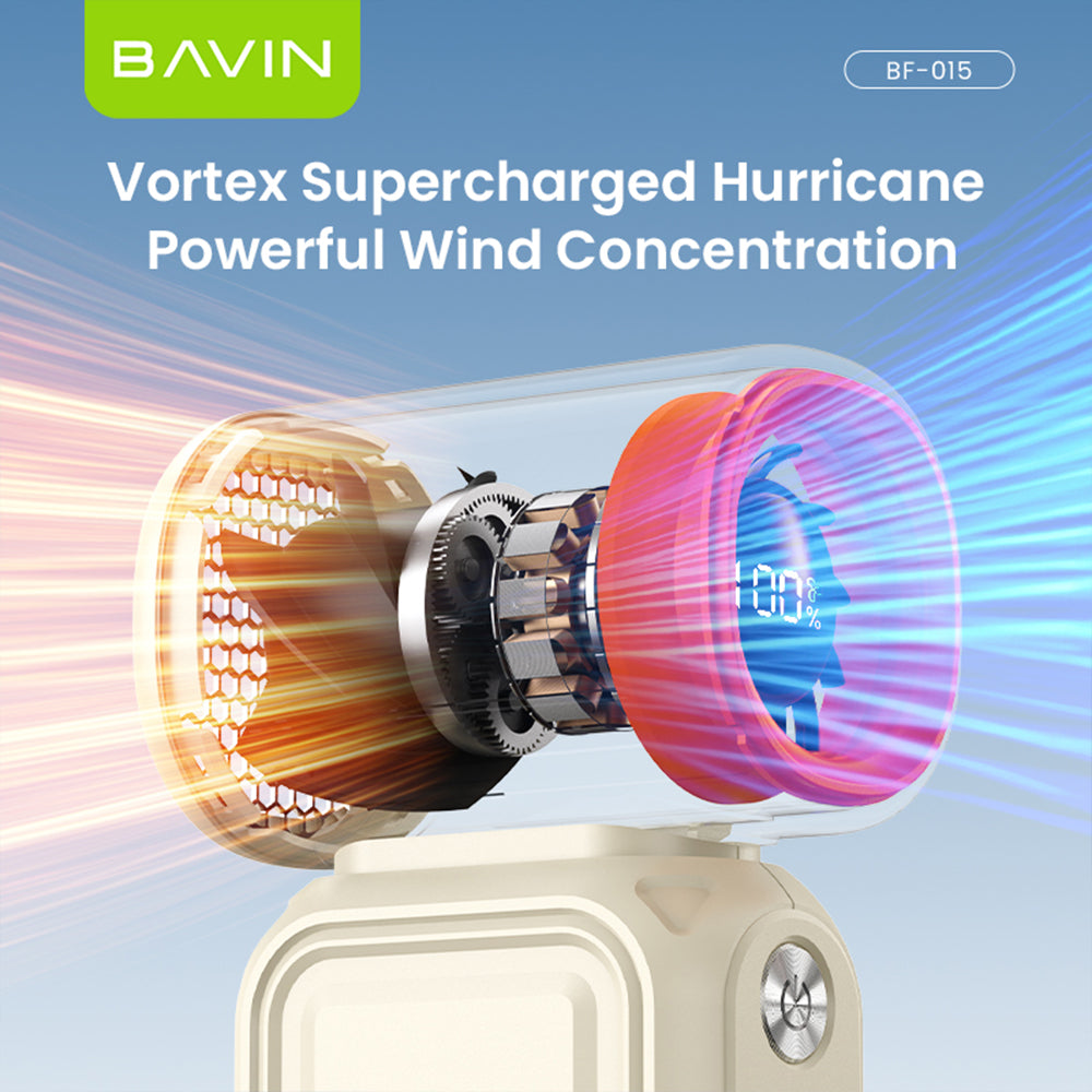 BAVIN BF-015 2-in-1 Handheld Mini Turbo Fan 17650RPM Rechargeable & 8000mAh Powerbank w/ 5-Speed Adjustable, LED Display