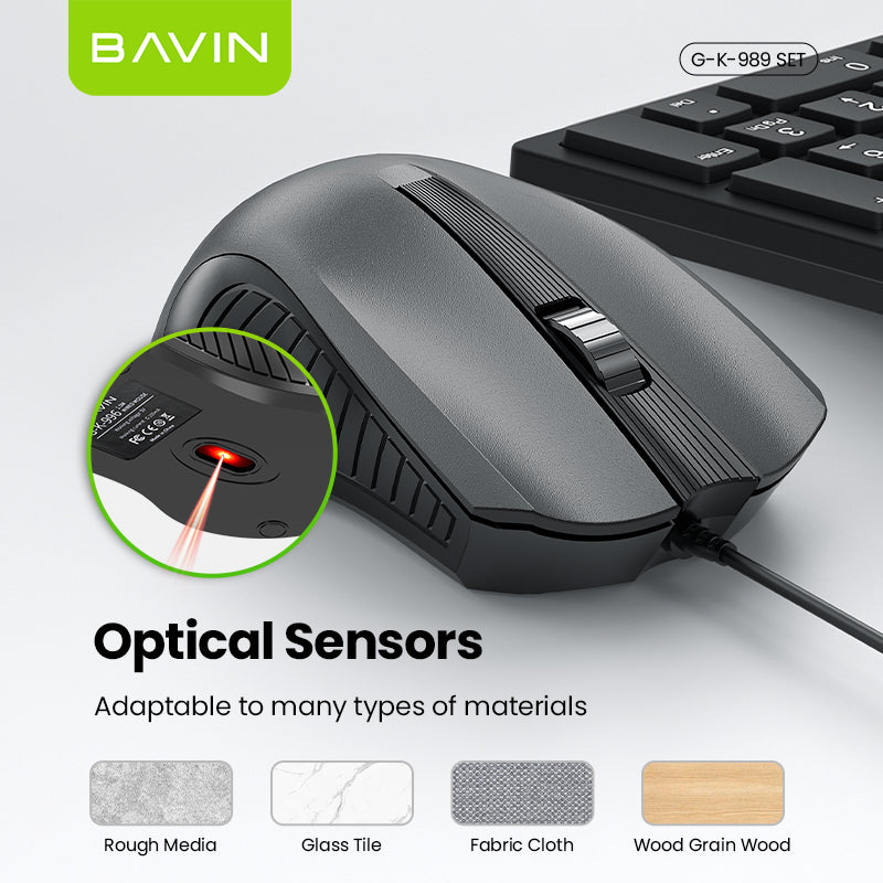 BAVIN K989 Wired Keyboard & Mouse Set Extra Durable & Splashproof Compatible for Computer / Laptop