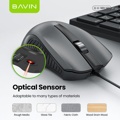 BAVIN K989 Wired Keyboard & Mouse Set Extra Durable & Splashproof Compatible for Computer / Laptop