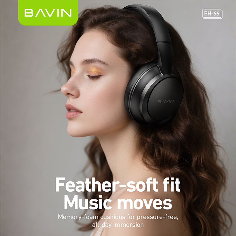 BAVIN HB-BH66 Wireless Bluetooth 5.4 Headphones HiFi Stereo Sound, Foldable & Adjustable Design w/ 3.5mm Audio Jack Support
