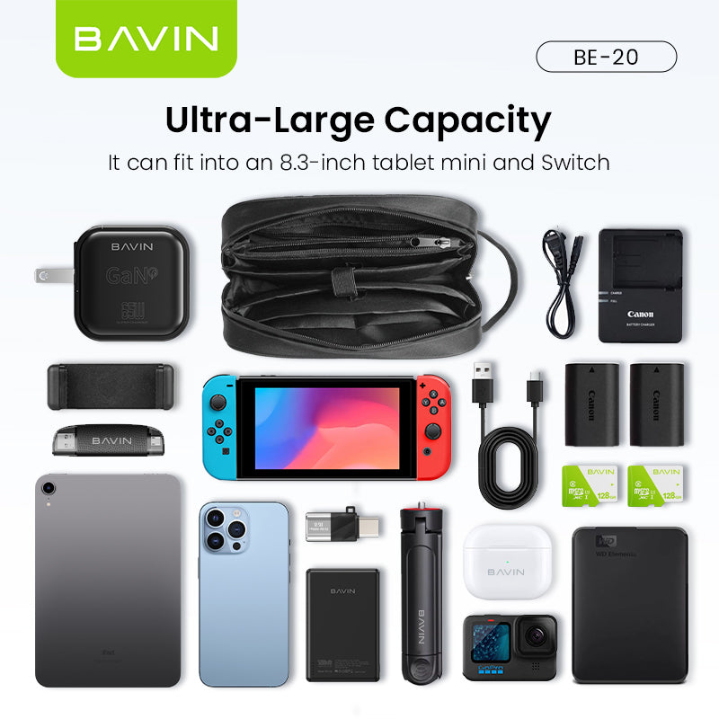 BAVIN E-BE20 Large Capacity Waterproof Bag w/ Password Lock For Earphones, USB Cables, Chargers & Digital Accessories Bag