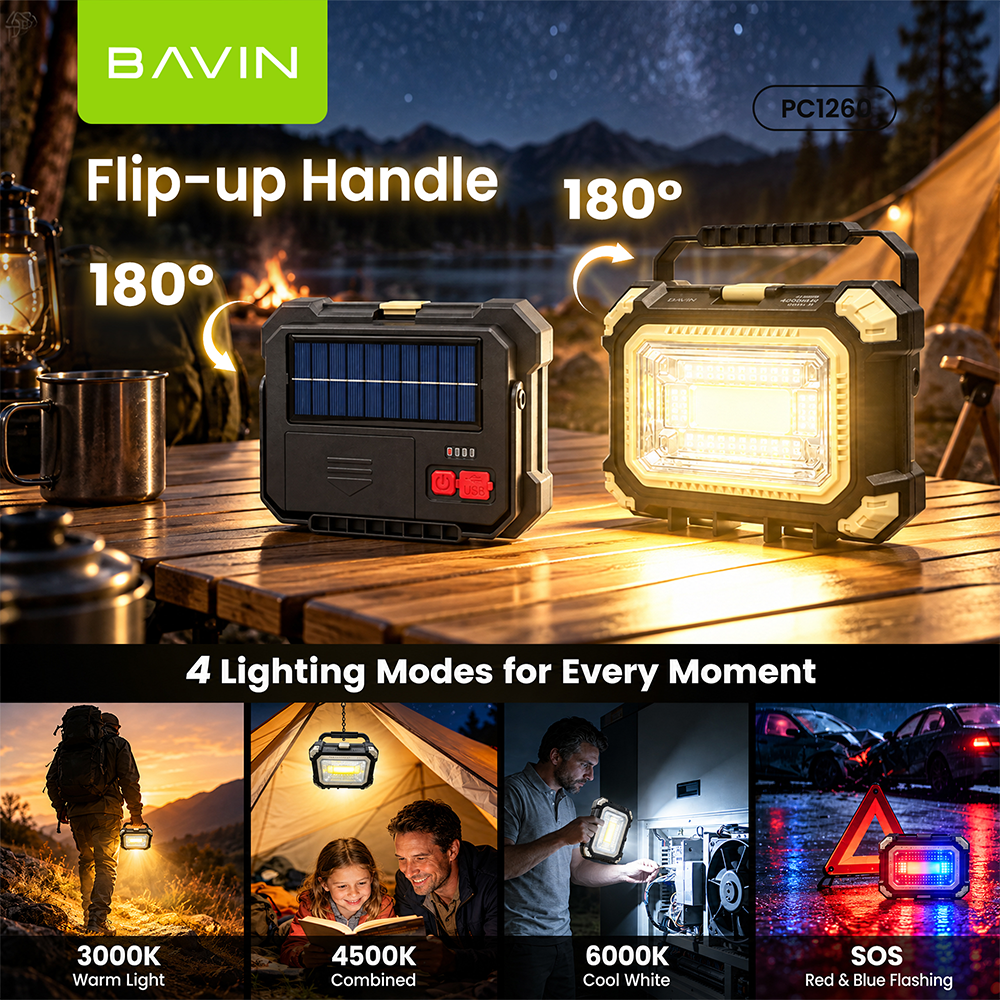 BAVIN PC1260 Solar Mini Portable Emergency Tool box w/4000mAh Powerbank+Work Light for Home, Camping