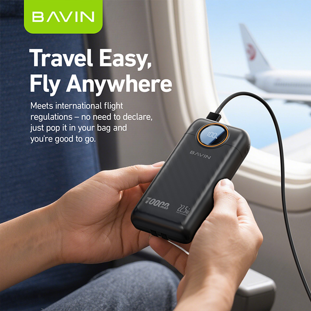 BAVIN Y-PC1152 10000mAh Fast Charging Powerbank 22.5W w/ LED Display & Built-in Dual Cables Type-C / iPhone