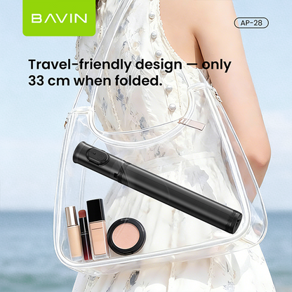 BAVIN P28 Multifunctional Bluetooth Selfie Stick w/ Wireless Remote, Adjustable Phone Stand, Portable Travel Tripod for Smartphones