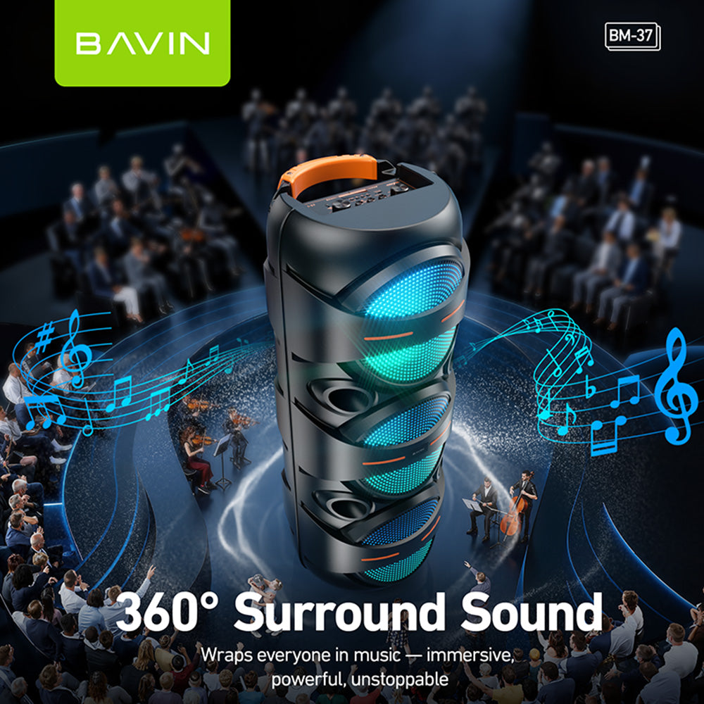 BAVIN BM37 Party Karaoke Wireless Bluetooth Speaker with RGB Light 30W Powerful Sound w/ Mic