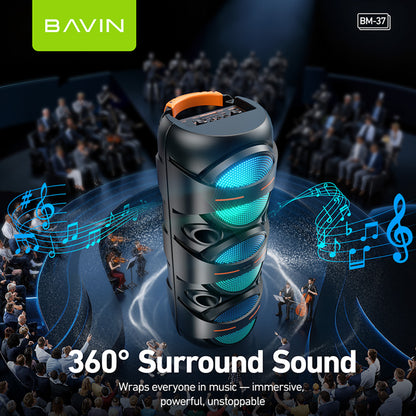 BAVIN BM37 Party Karaoke Wireless Bluetooth Speaker with RGB Light 30W Powerful Sound w/ Mic